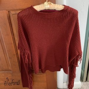Rust Colored Fringe Arm Sweater